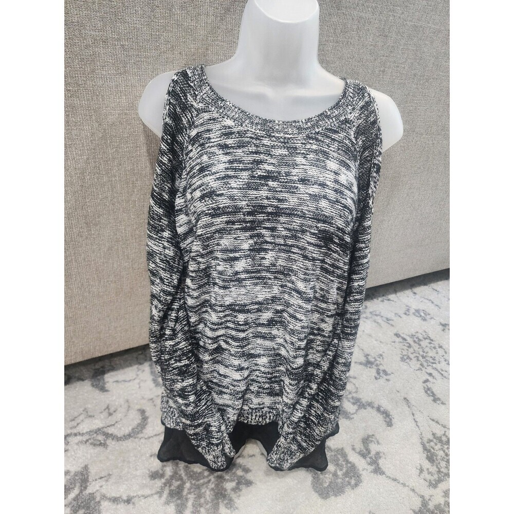 Torrid Marled Pullover Cold Shoulder Split Back Sweater Top Black White Size 0